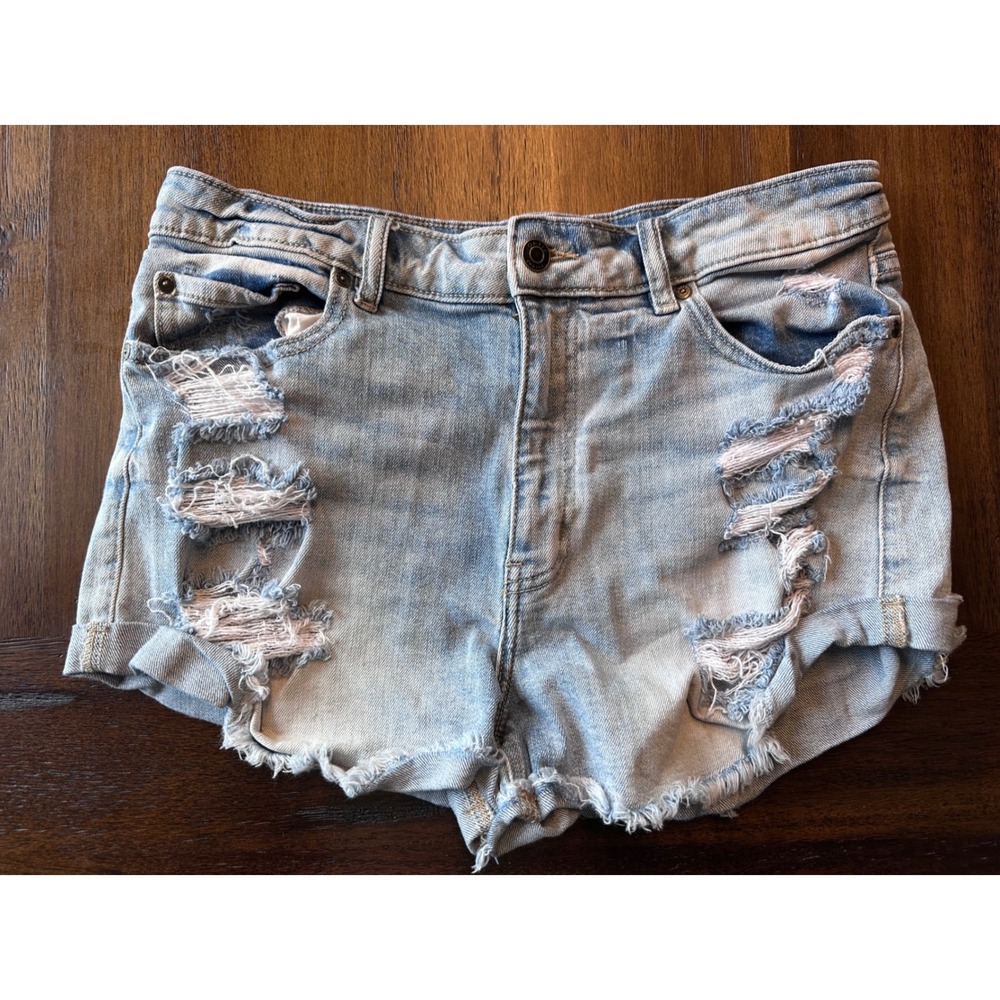Oasis by Eunina Women Blue Denim Shorts Light Wash Frayed Hem O36002LIT Size L